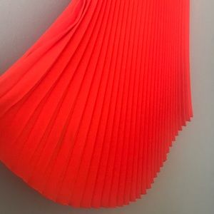 Coral red pleated midi skirt